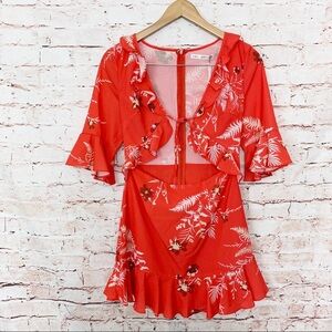 Saints + Secrets Cutout Floral Print Mini Dress